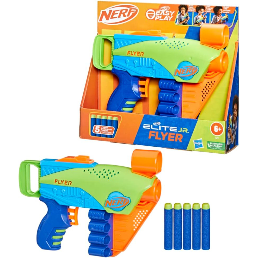 nerf elite junior flyer, easy play toy foam blaster, 5 nerf elite darts8