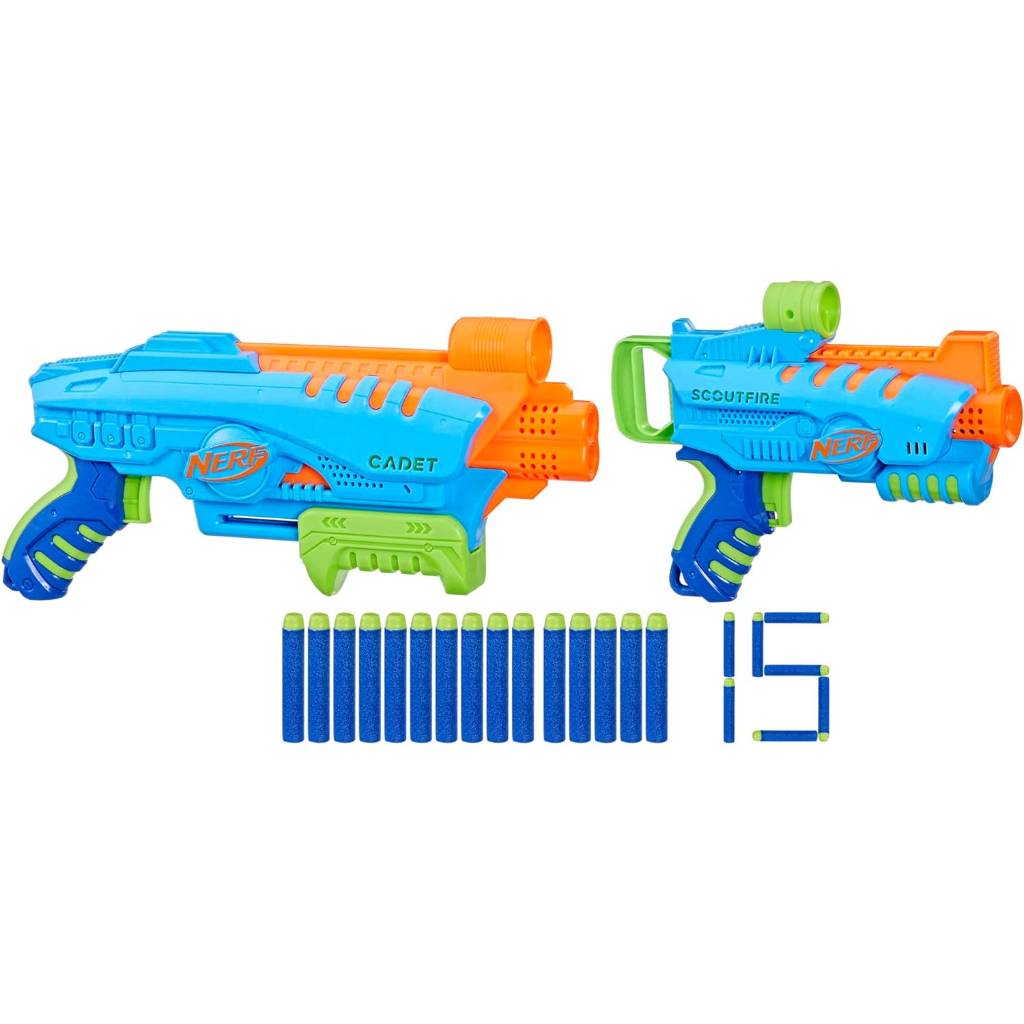 nerf elite junior ultimate starter set, 2 easy play blasters, 15 darts for kids outdoor games, ages 6 & up2