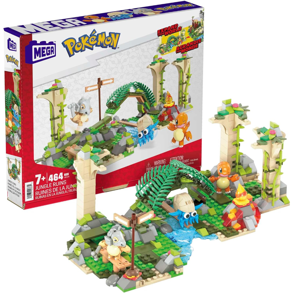 mega pokémon action figure building toy, jungle ruins with 464 pieces, motion and 3 characters, cubone charmander omanyte, gift idea for kids5