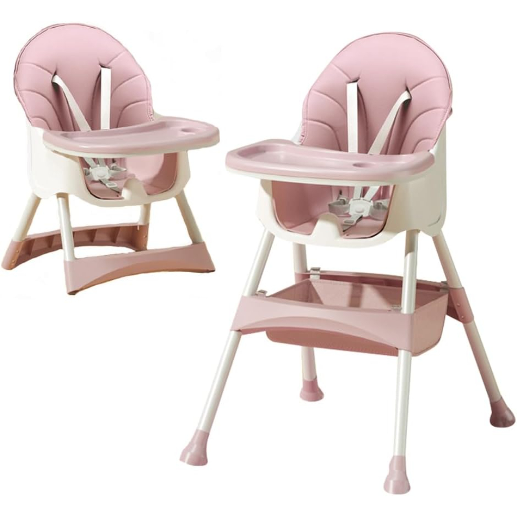 baby highchairs,snacker convertible infant portable dinning high chair with cushion &adjustble legs for kids toddlers pink (4)