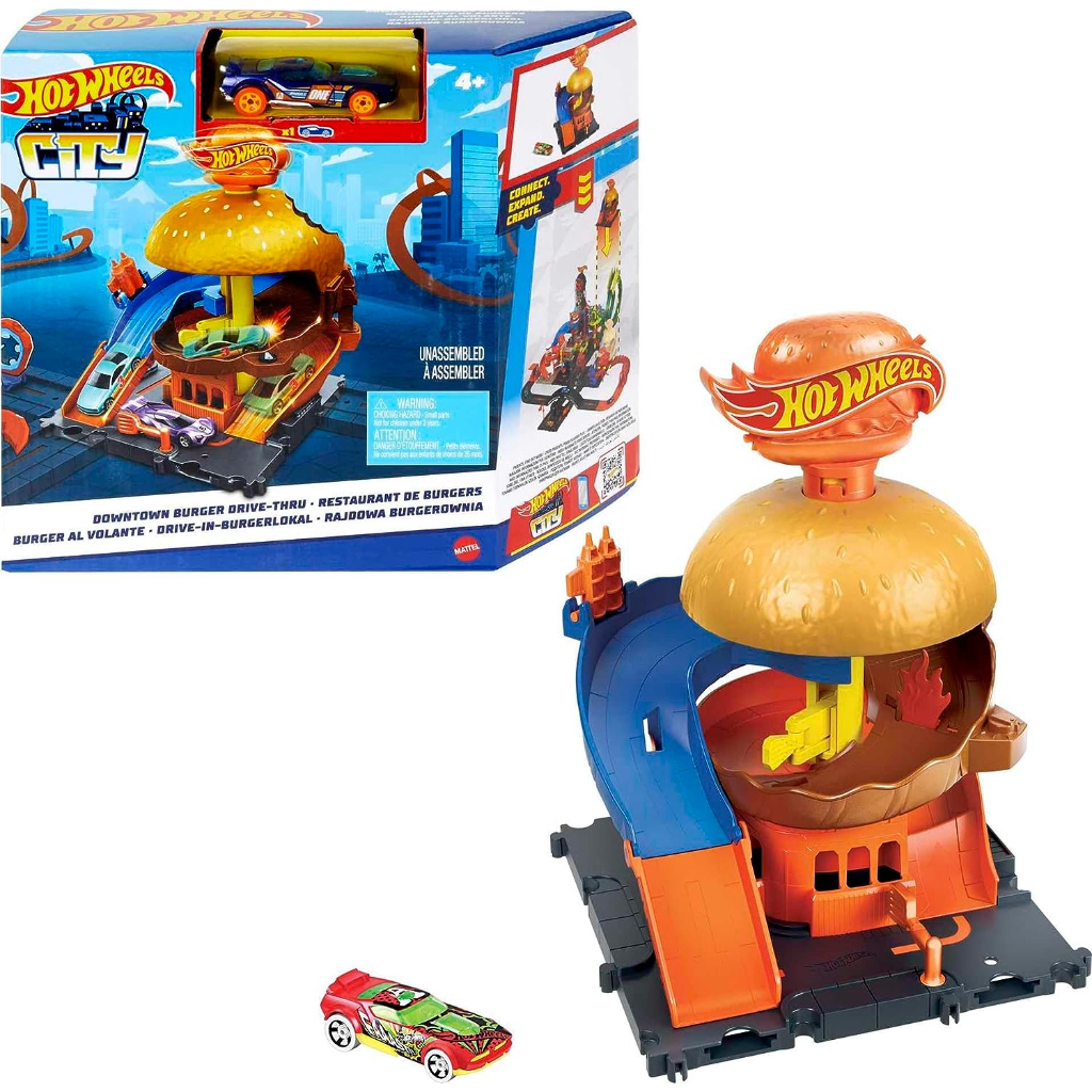 hot wheels city burger drive thru playset, with 1 toy car5