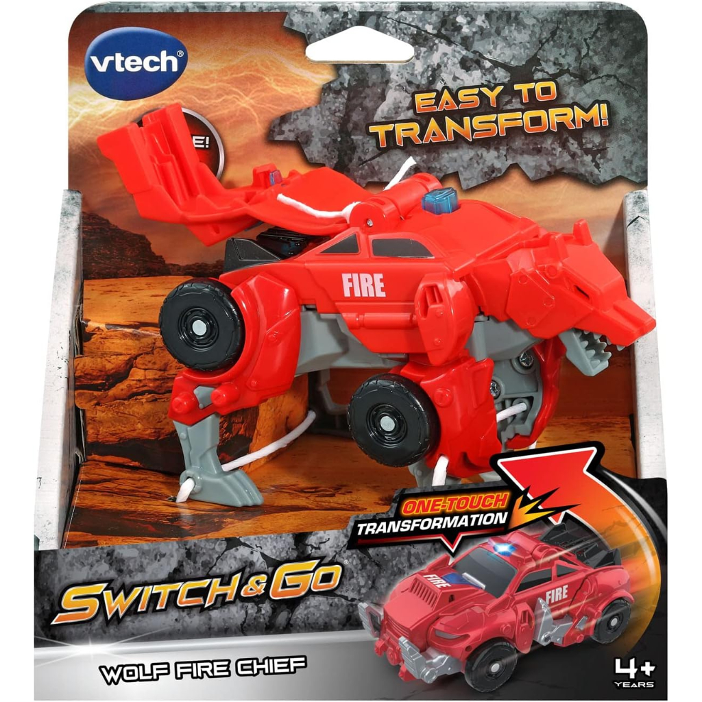 vtech switch and go wolf fire chief vehicle with one touch transformation red6