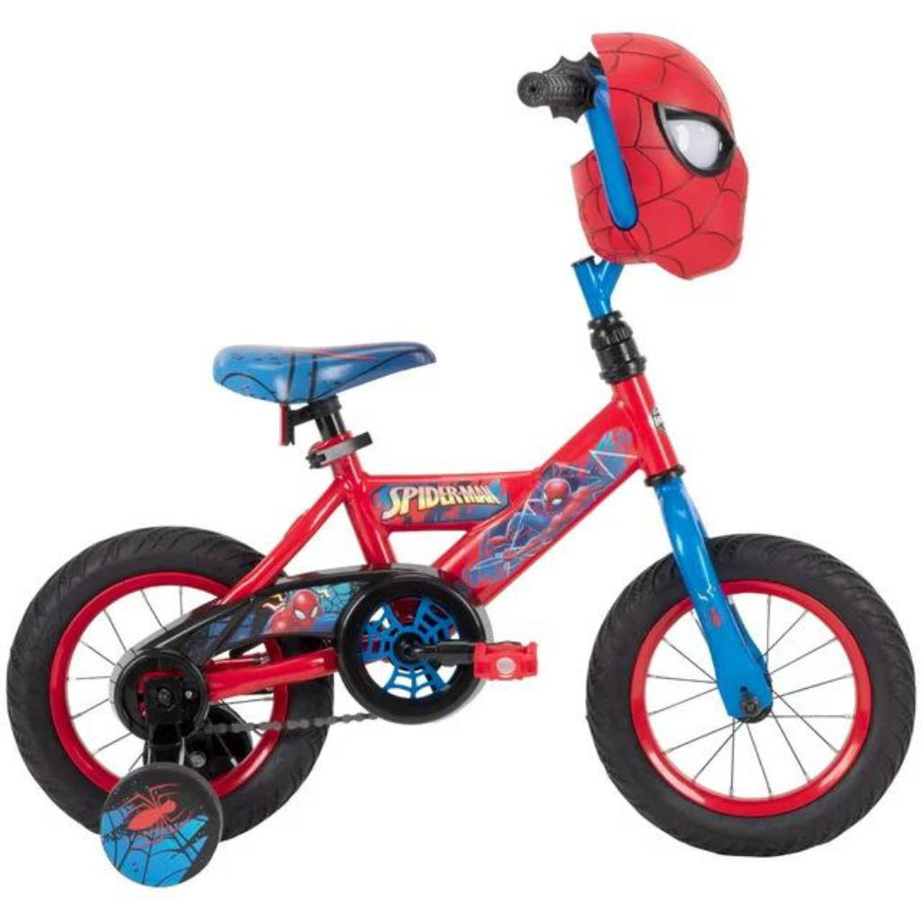 12 marvel spider man bike with training wheels, for boys', red by huffy