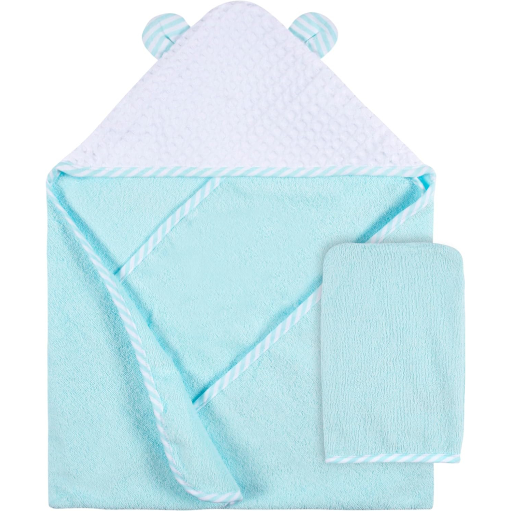2 piece baby neutral little animals hooded towel and washcloth mitt set4