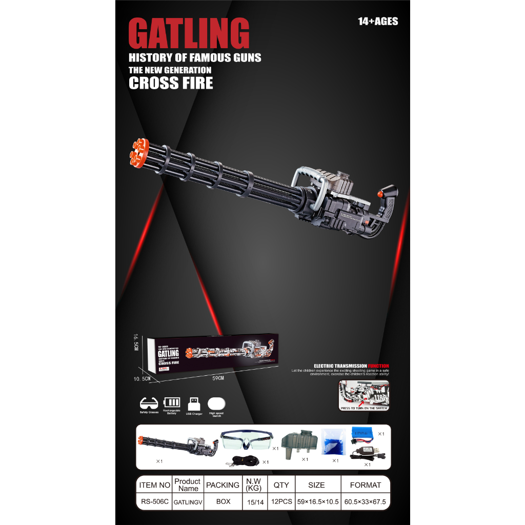 big gatling red graffiti gel blaster black