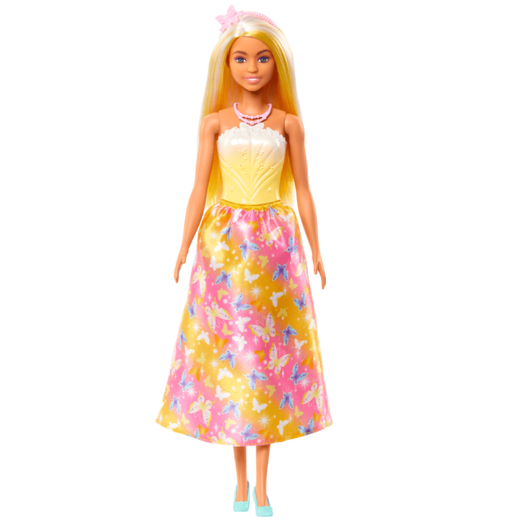 barbie royal doll, blonder & white hair, butterfly print skirt1