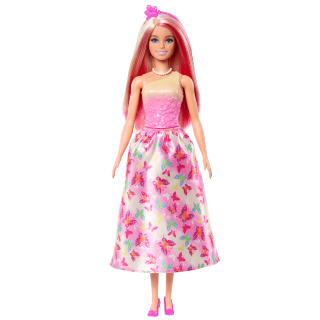 barbie royal doll, pink & blonde hair, butterfly print skirt4