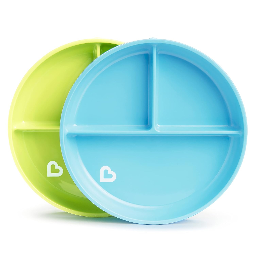 munchkin® stay put™ divided suction toddler plates, blue:green3