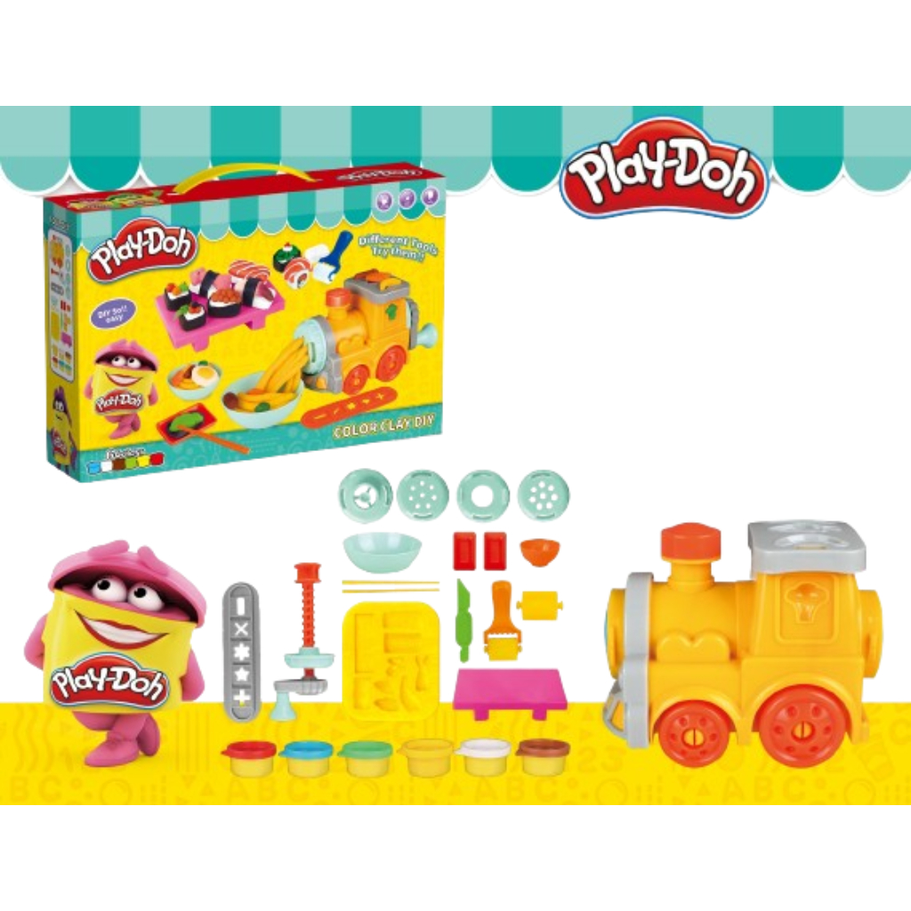 play doh, small train machine set