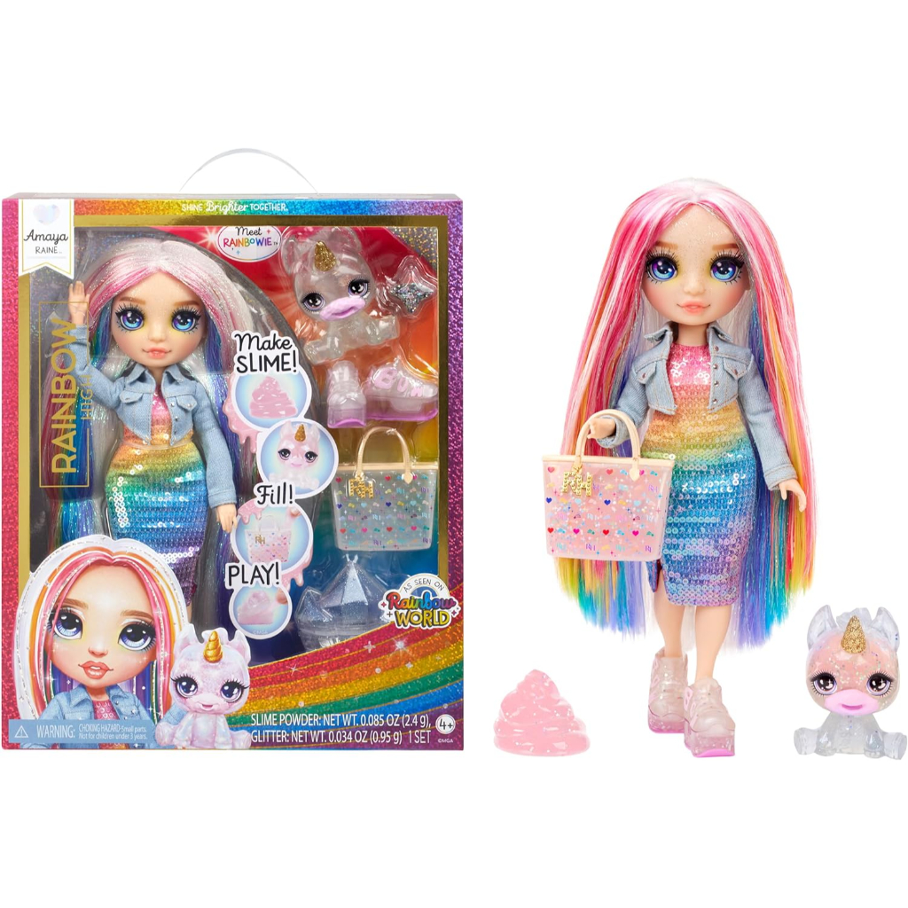 rainbow high amaya, rainbow with slime kit & pet, 11 shimmer posable fashion doll6