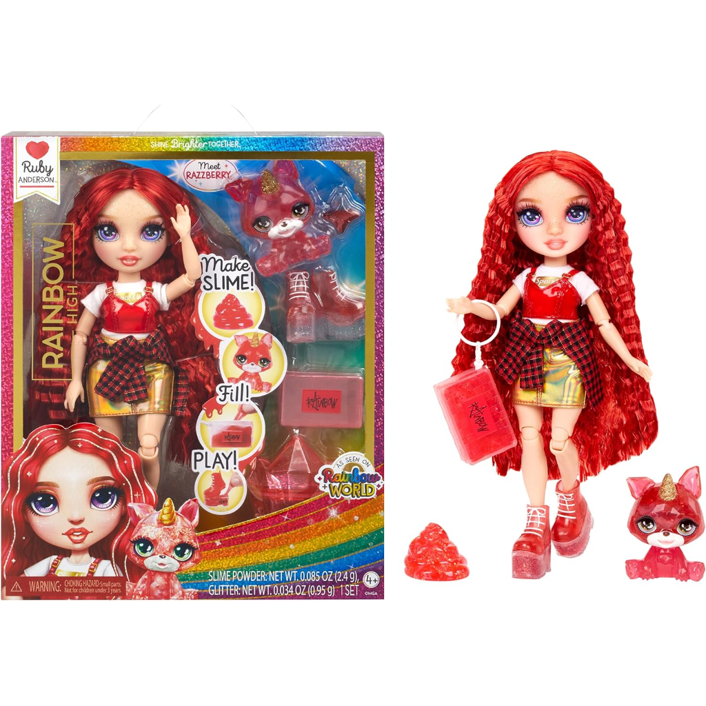 rainbow high ruby, red with slime kit & pet, 11 shimmer posable fashion doll5