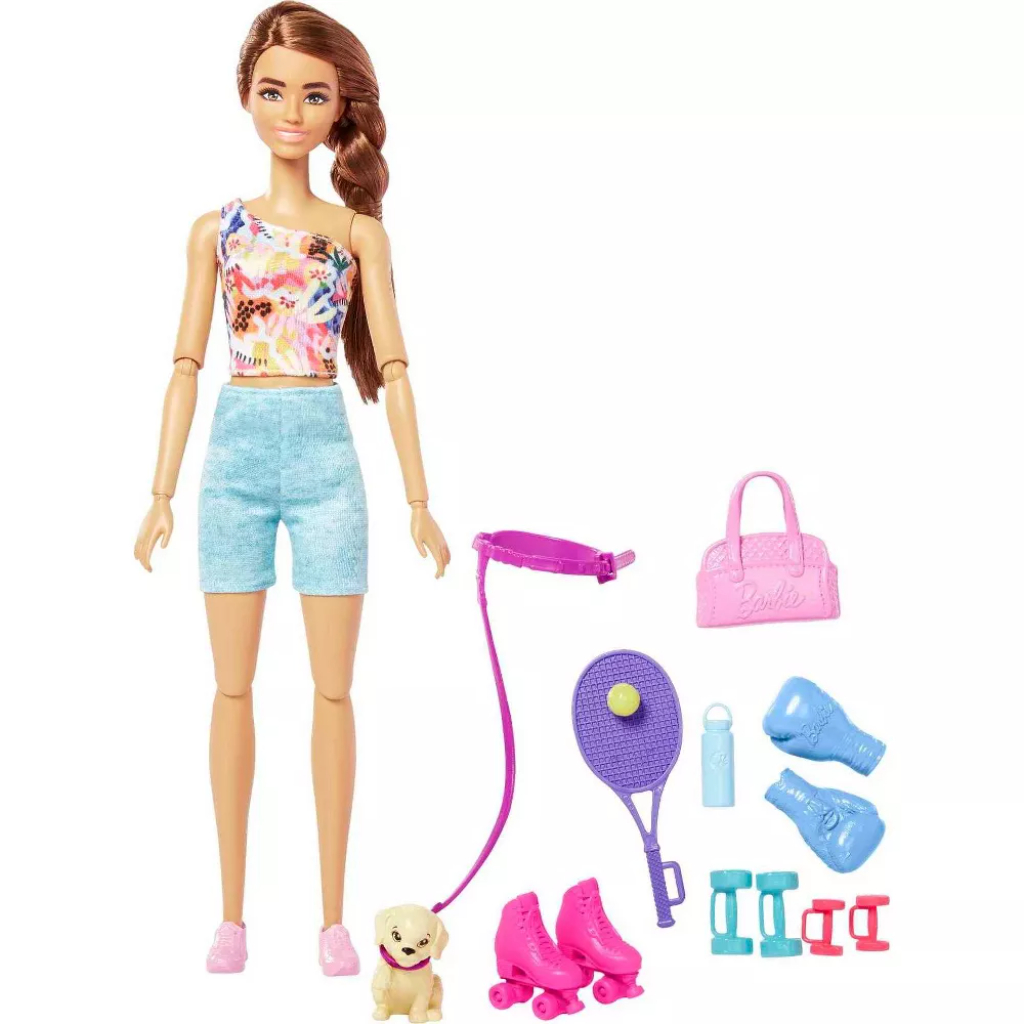 barbie wellness workout outfit roller skates and tennis with puppy2