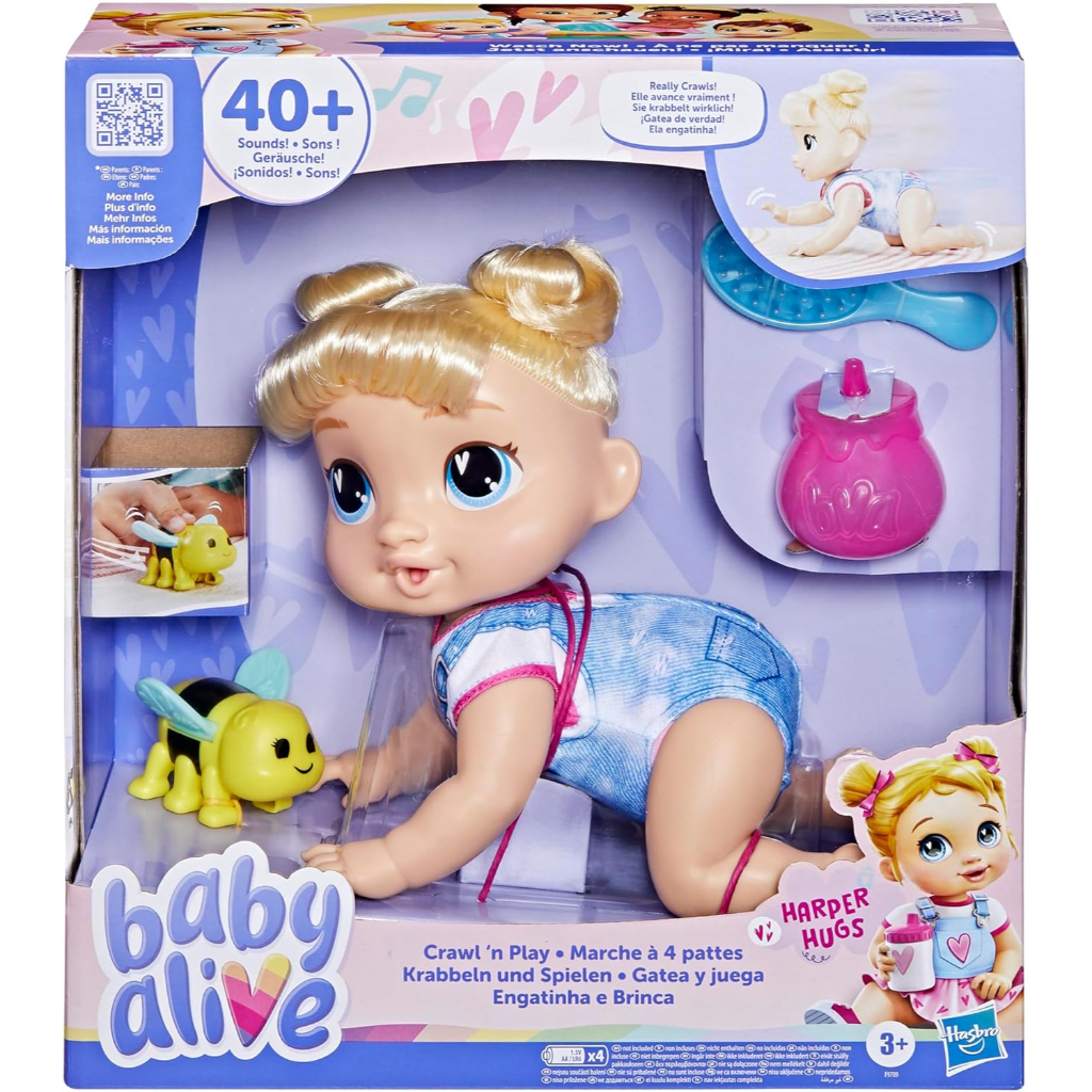 baby alive crawl 'n play harper hugs electronic crawling baby doll set13