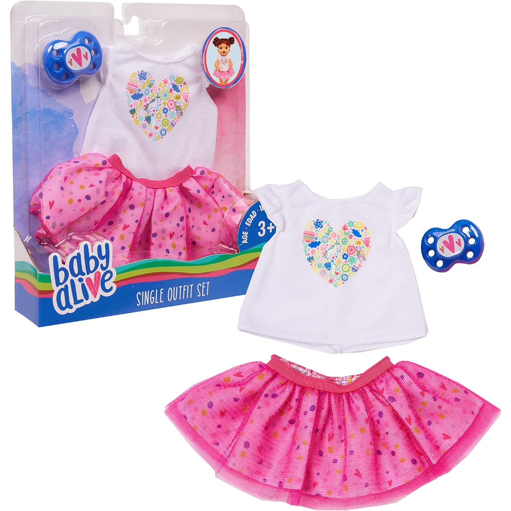 baby alive single outfit set and accessories, white tee pink tutu, fits most 12 14 dolls4