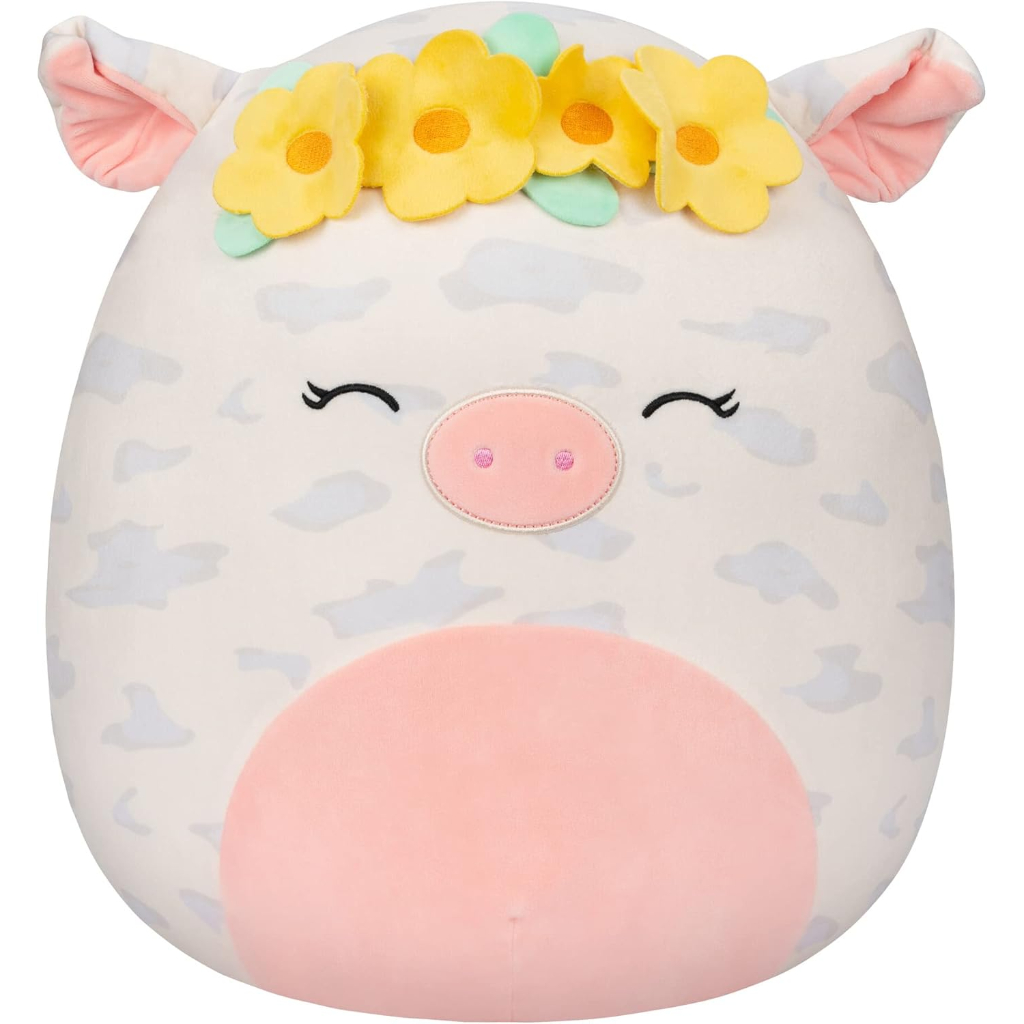 squishmallows 16 inch rosie spotted pig with yellow flower crown2