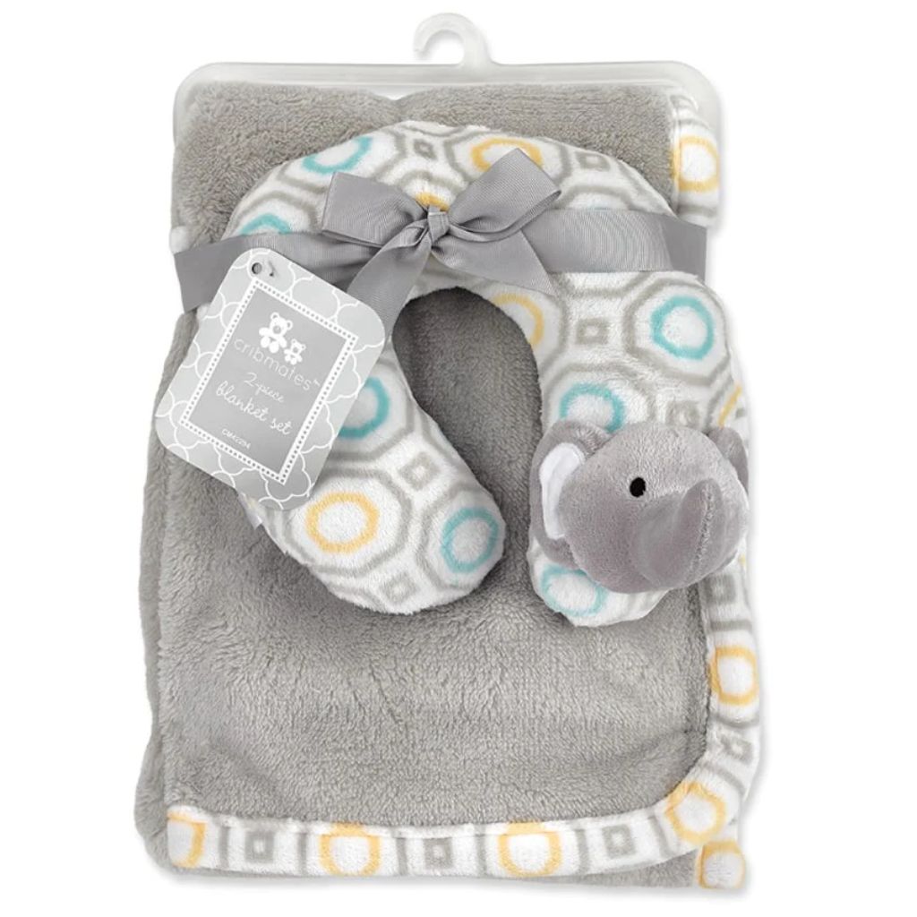 cribmates soft plush blanket with travel pillow grey elephant