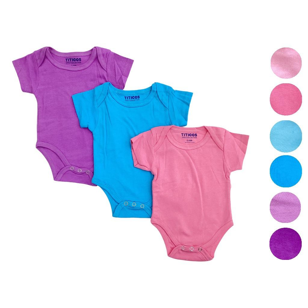 girls short sleeves bodysuits with envelope fold 3pc pack with hanger