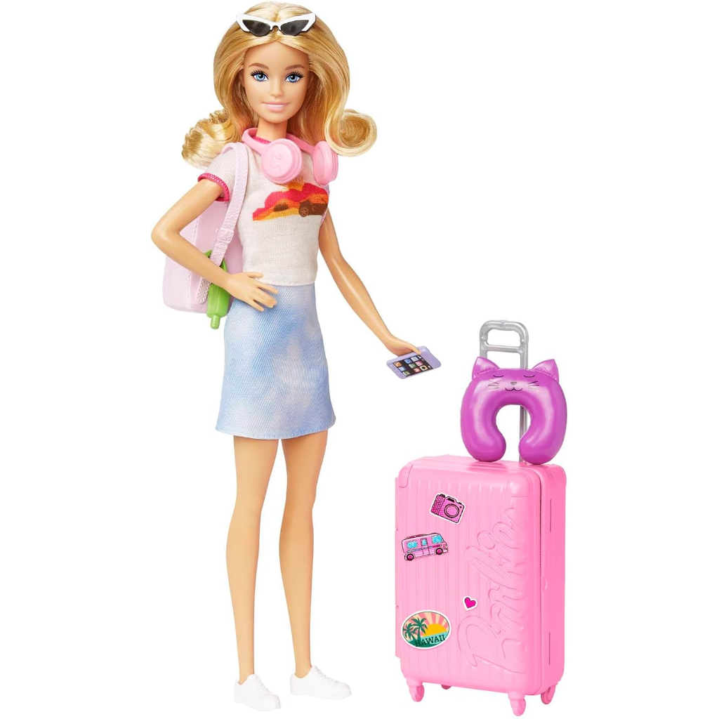 barbie doll and accessories, 'malibu' travel set with puppy and 10+ pieces including working suitcase1