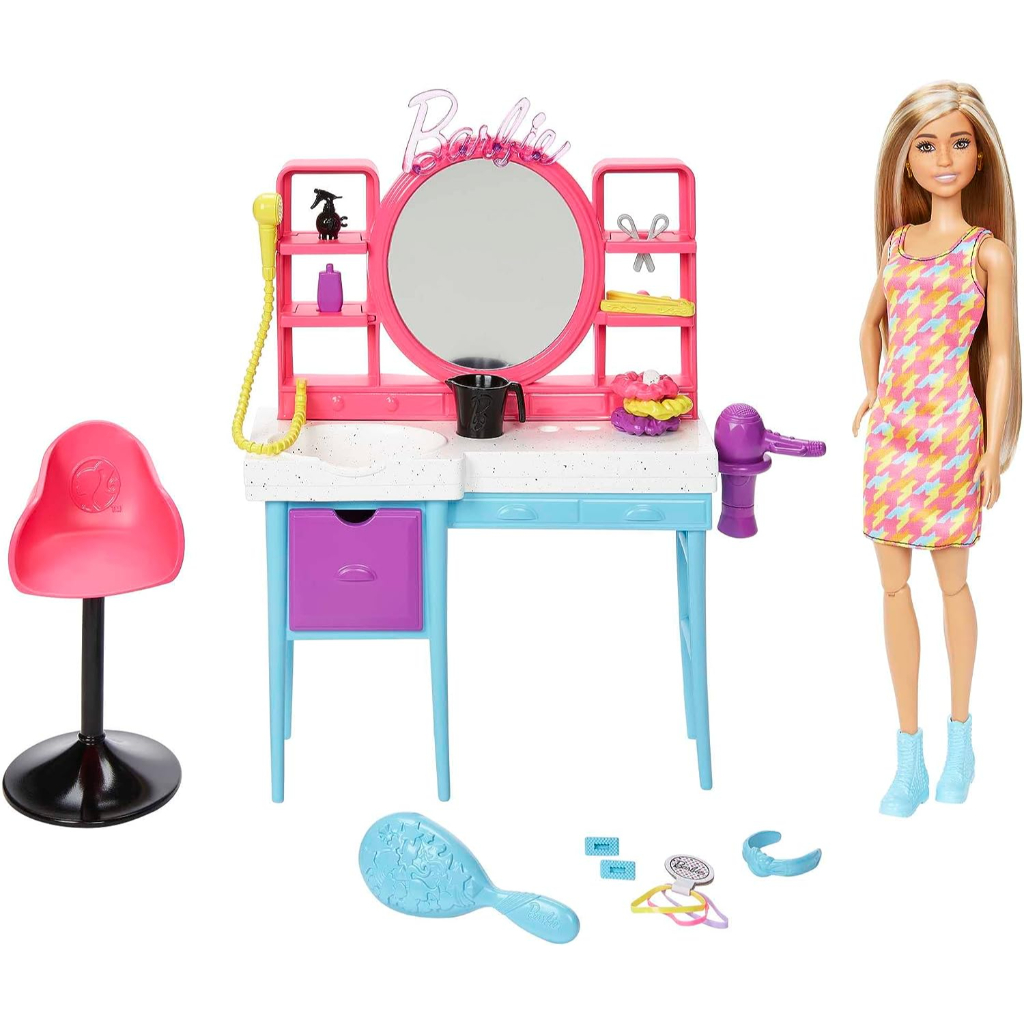 barbie totally hair doll, dressing table, 15+ accessories, colour changing effect, for children from 3 years3