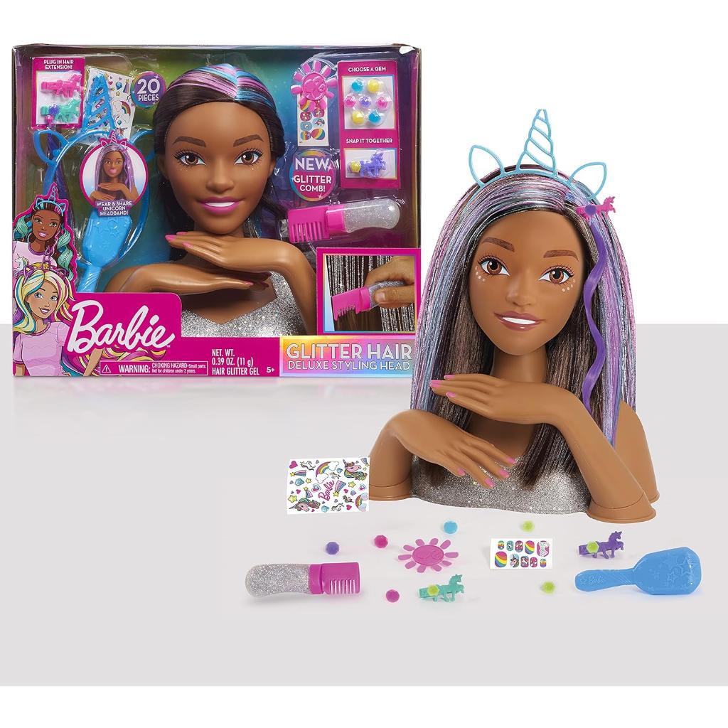 barbie deluxe 20 piece glitter and go styling head – brown hair, kids toys for ages 5 up by just play (1)