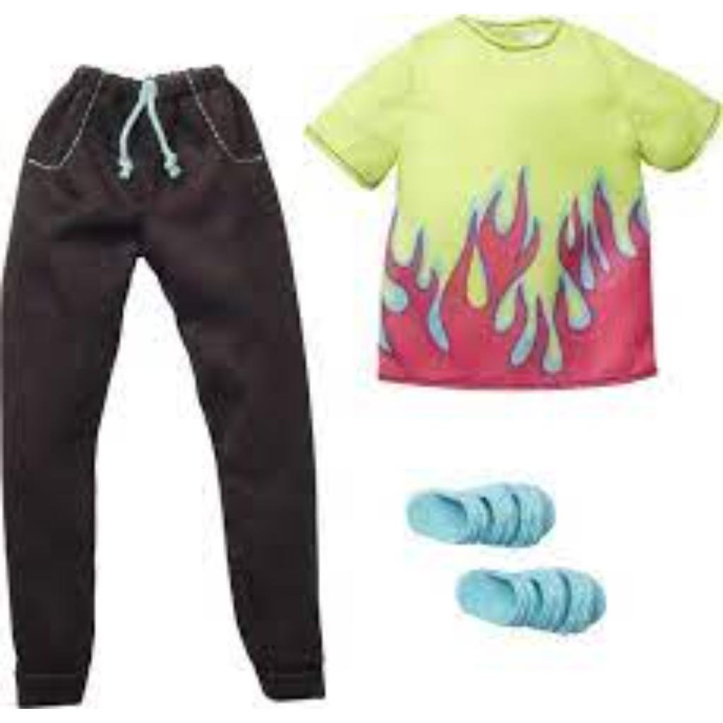 barbie ken doll clothes fashion pack flame design shirt black pants1