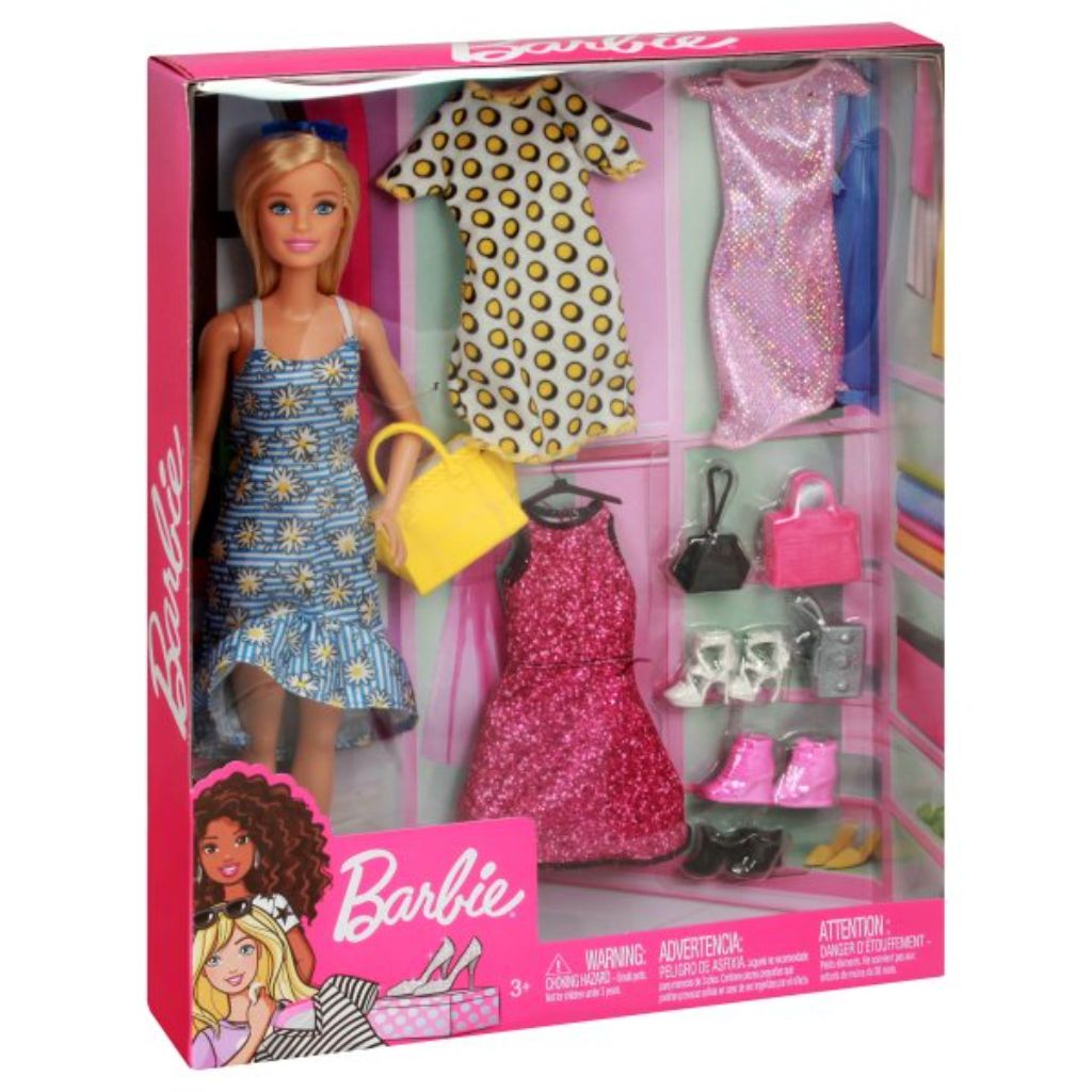 mattel barbie doll & party fashions set