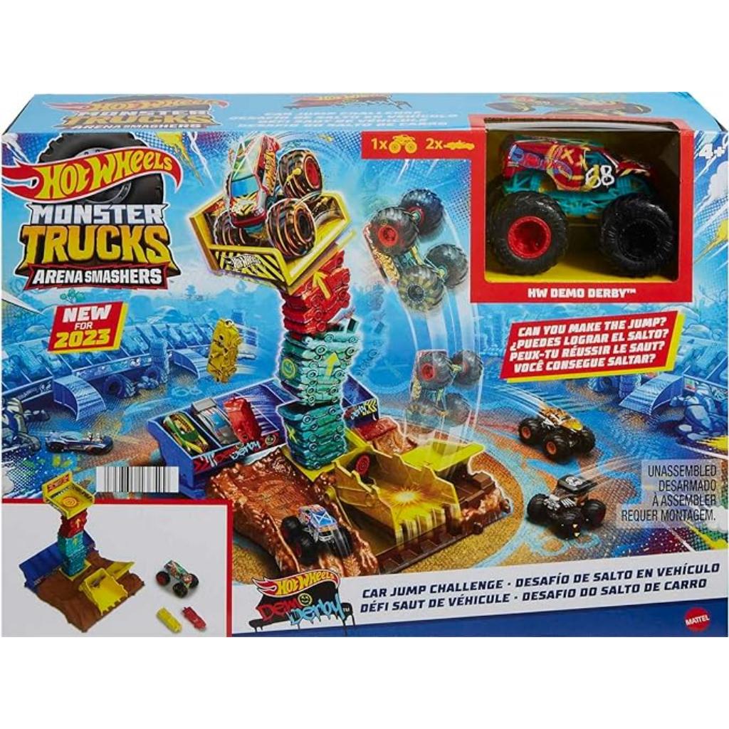 hot wheels monster trucks arena smashers demo derby car jump challenge playset5