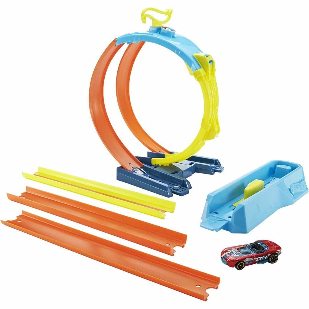 hot wheels track builder unlimited split loop pack, loop with 2 exit options, connects to other sets, includes 1 car, gift for kids 6 to 12 years old (2)