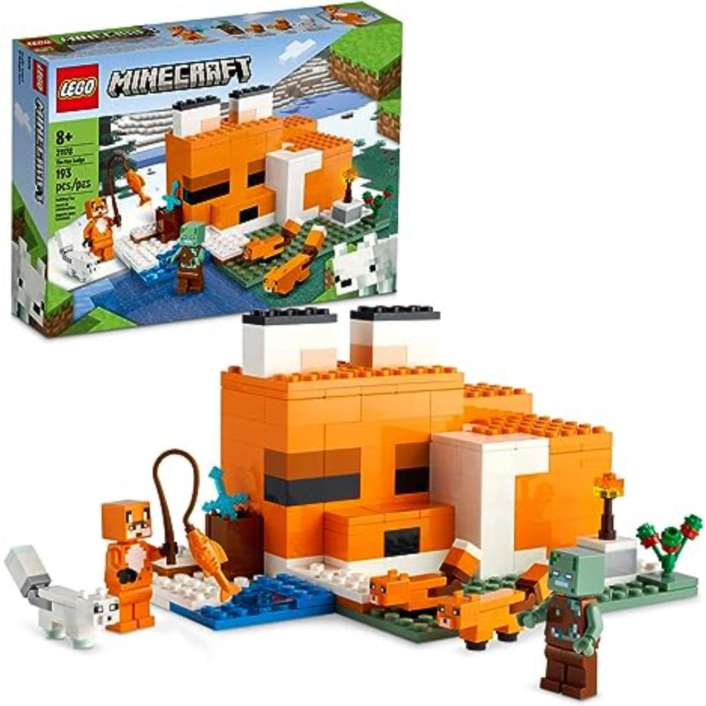lego minecraft the fox lodge house 21178 animal toys with drowned zombie figure