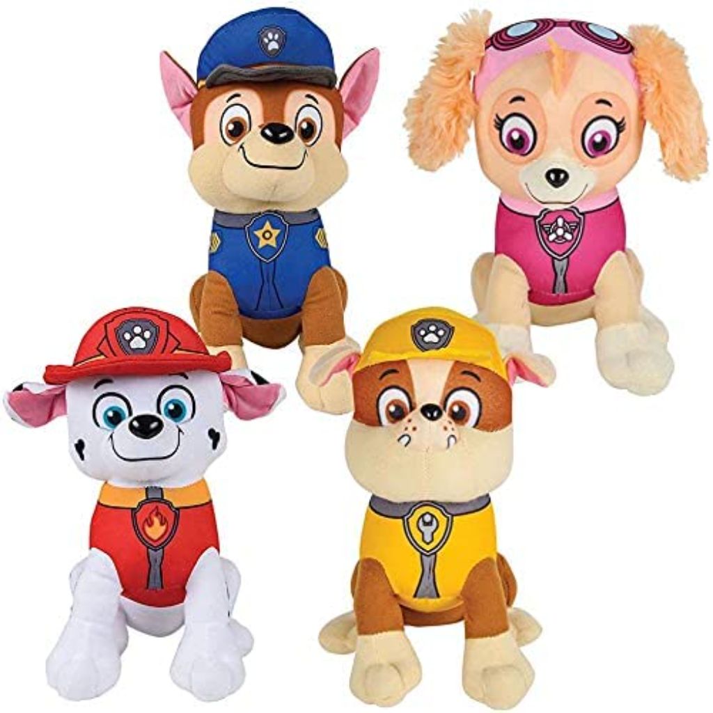 toy rover paw patrol 9 inch skye marshall chase and rubble stuffed plush toy set, multicolor