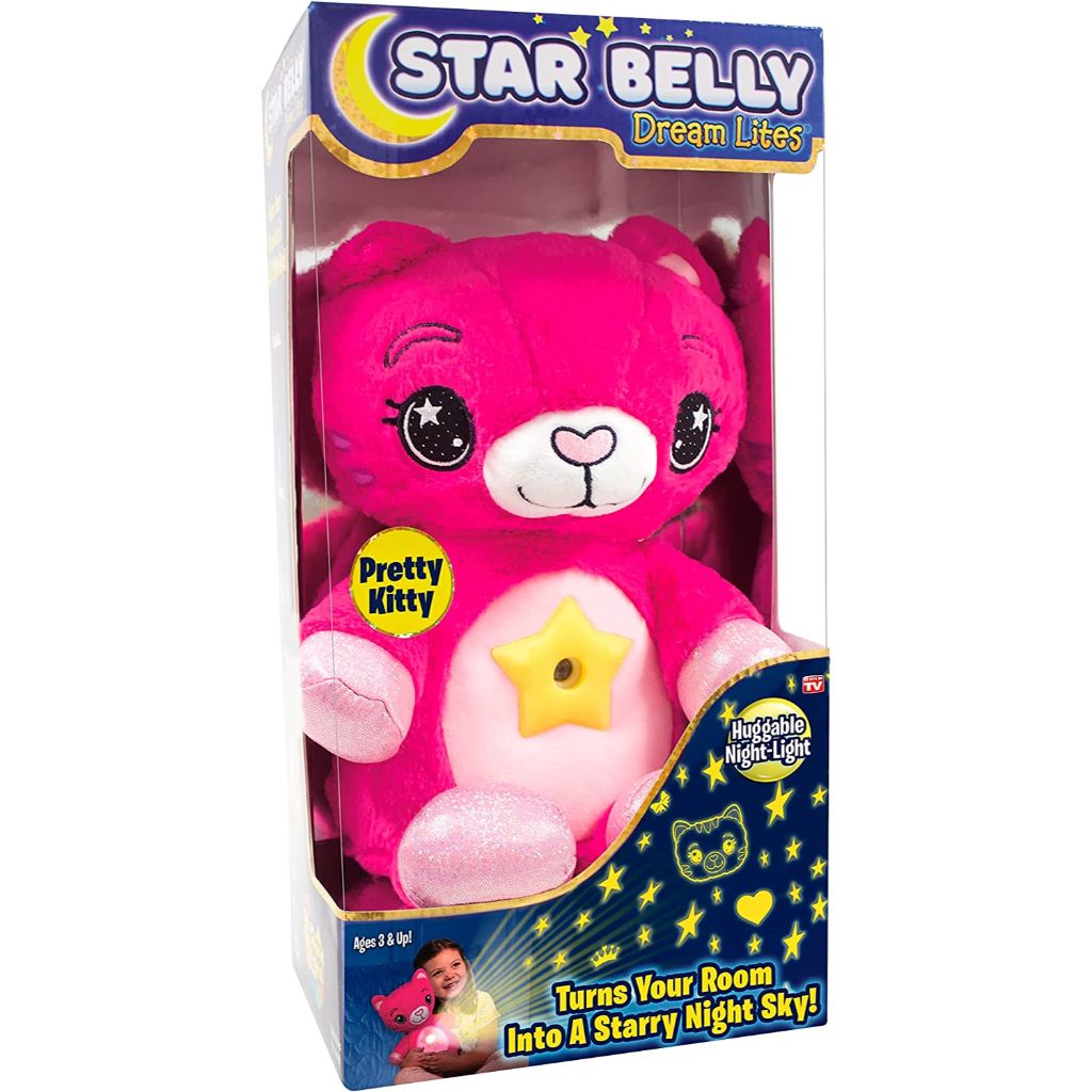 ontel star belly dream lites, stuffed animal night light, pretty pink kitty