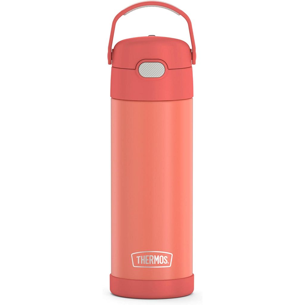 thermos funtainer 16 ounce stainless steel vacuum insulated bottle with wide spout lid, apricot