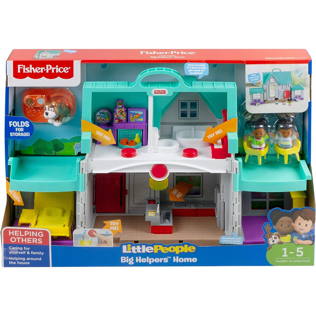 fisher price little people toddler playhouse big helpers home playset with songs phrases figures & accessories for ages 1+ years, blue