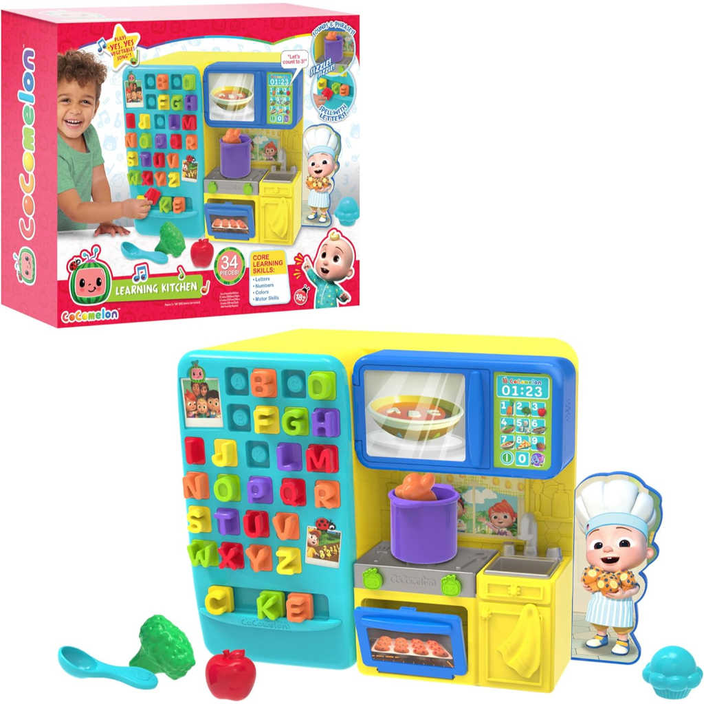 cocomelon just play learning kitchen, 34 pieces, interactive playset4