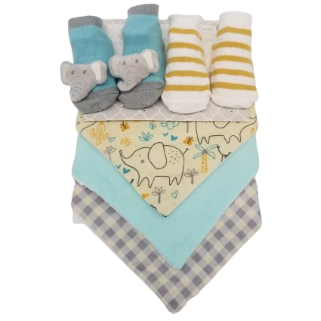 crib mates booties & bandana set blue