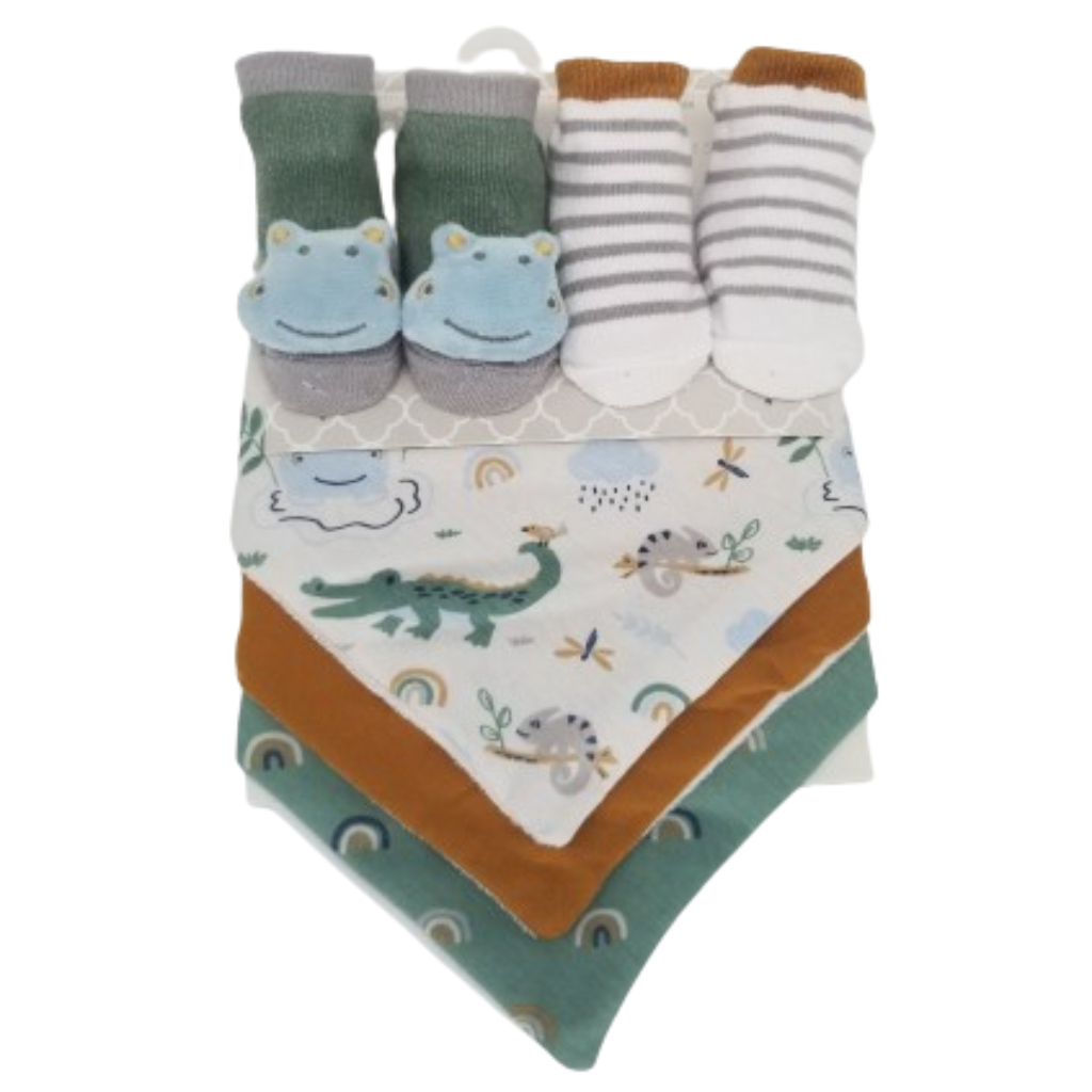 crib mates booties & bandana set green