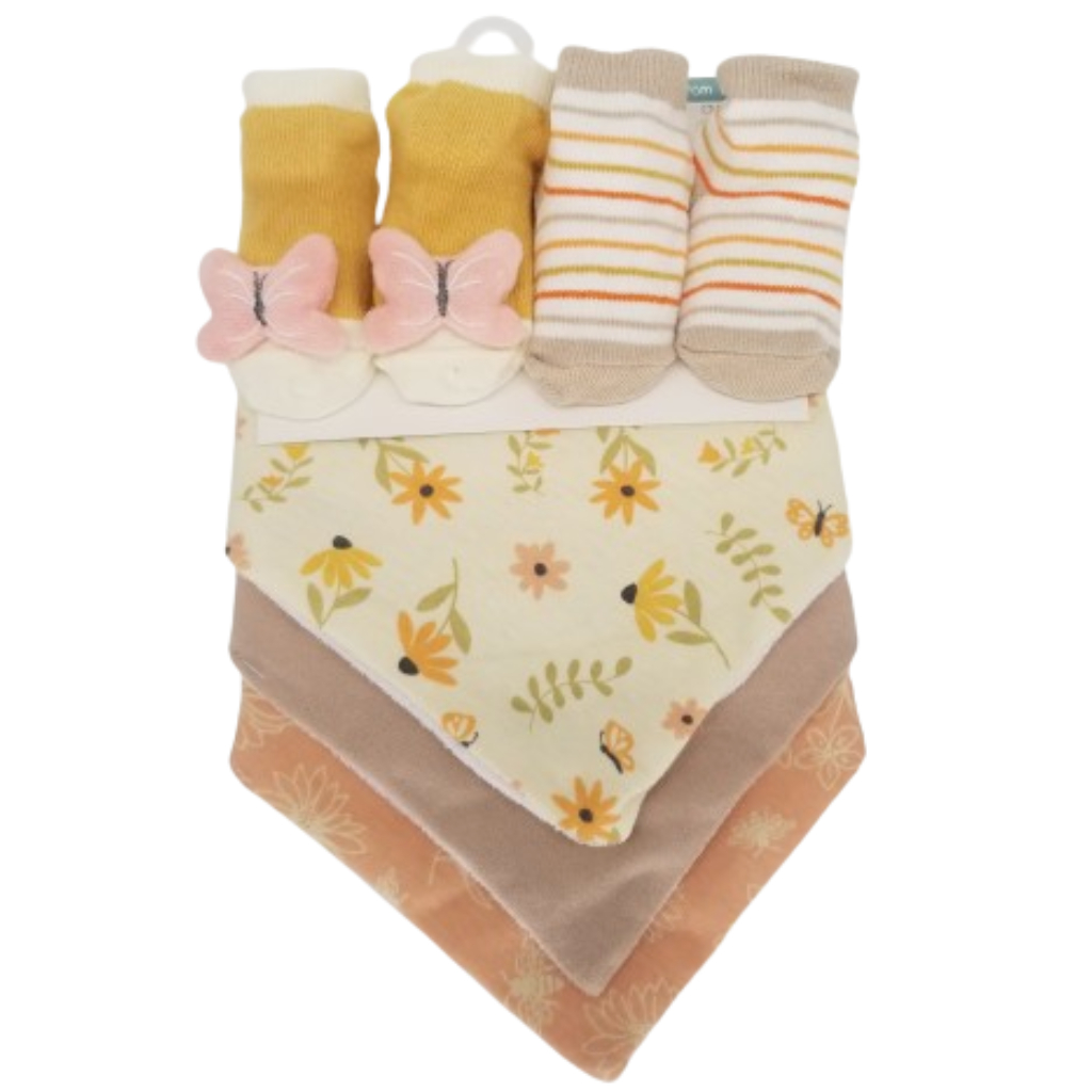 crib mates booties & bandana set neutral